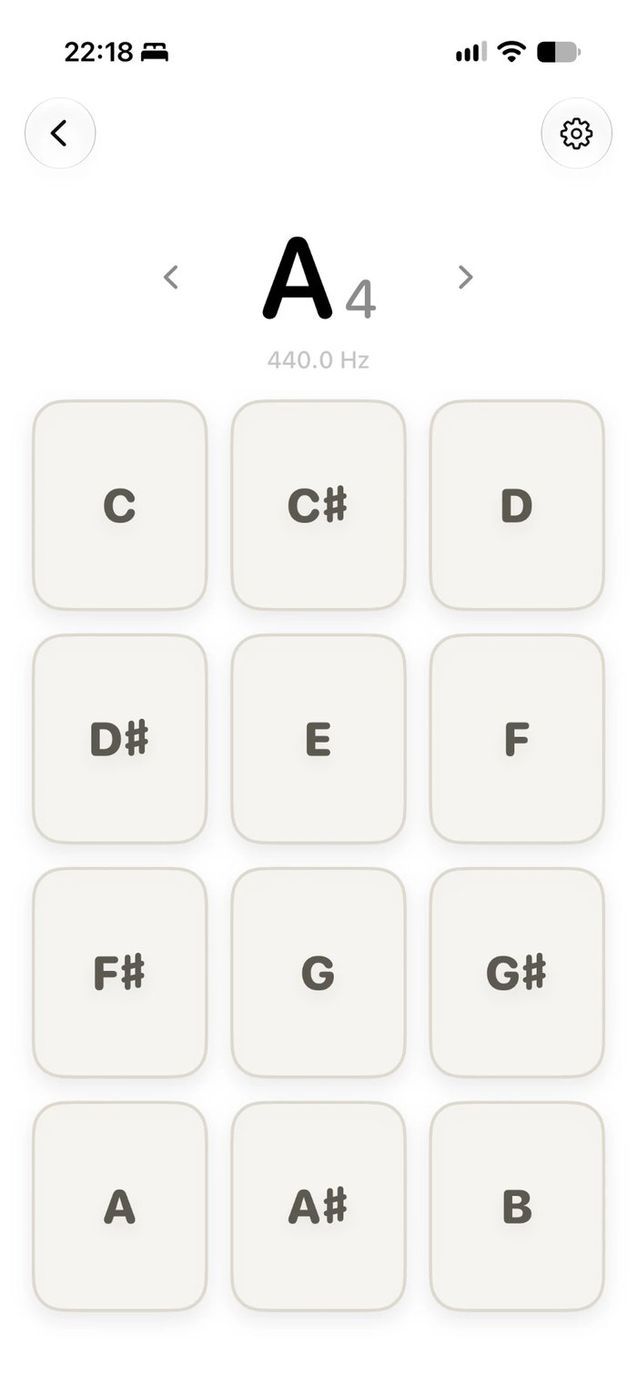Reference tones in Music Folder on iPhone: twelve note pads with A4 at 440 Hz